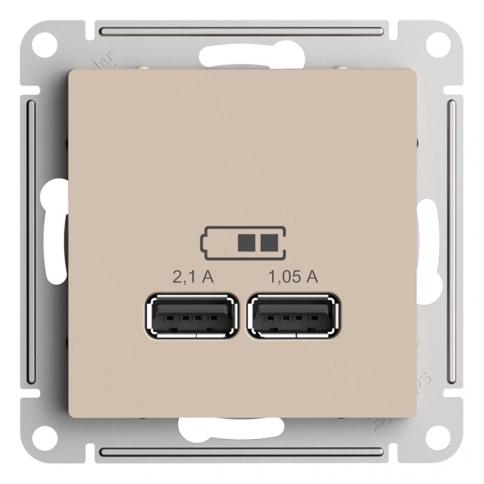 ATN001233 ATLASDESIGN USB РОЗЕТКА A+A, 5В/2,1 А, 2х5В/1,05 А, механизм, ПЕСОЧНЫЙ фото 5