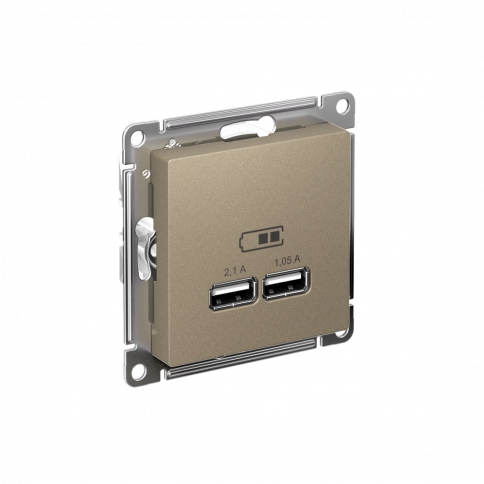 ATN000533 ATLASDESIGN USB РОЗЕТКА, 5В, 1 порт x 2,1 А, 2 порта х 1,05 А, механизм, ШАМПАНЬ фото 1