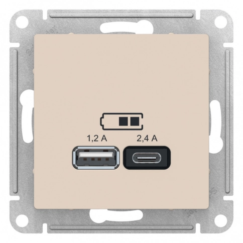 ATN000239 ATLASDESIGN USB РОЗЕТКА A+С, 5В/2,4А, 2х5В/1,2А, механизм, БЕЖЕВЫЙ фото 3