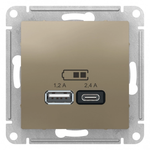 ATN000539 ATLASDESIGN USB РОЗЕТКА A+С, 5В/2,4А, 2х5В/1,2А, механизм, ШАМПАНЬ фото 4