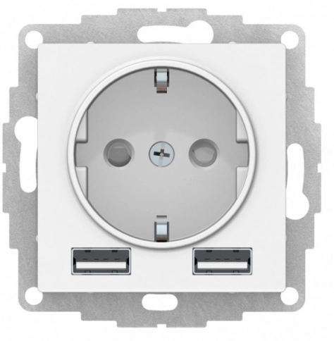 ATN001330 ATLASDESIGN РОЗЕТКА 16А c 2 USB A+A, 5В/2,4А, 2х5В/1,2А, механизм, ЛОТОС фото 1