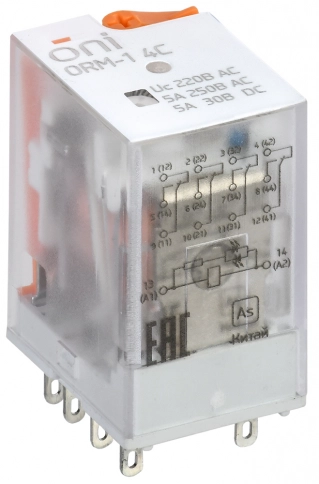 ORM-1-4C-AC220V-L-B Реле интерфейсное ORM-1 4C 220В AC с LED и тест. кнопкой ONI фото 1