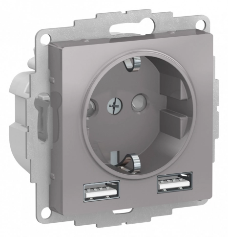 ATN000330 ATLASDESIGN РОЗЕТКА 16А c 2 USB A+A, 5В/2,4А, 2х5В/1,2А, механизм, АЛЮМИНИЙ фото 5