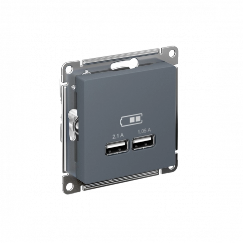 ATN000733 ATLASDESIGN USB РОЗЕТКА, 5В, 1 порт x 2,1 А, 2 порта х 1,05 А, механизм, ГРИФЕЛЬ фото 1