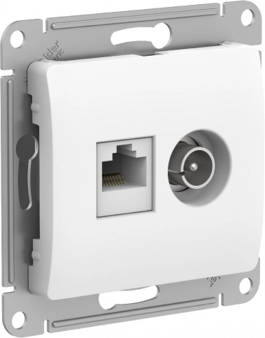 GSL000189 GLOSSA РОЗЕТКА двойная ТВ + компьютерная RJ45, кат. 5Е, механизм, БЕЛЫЙ фото 3