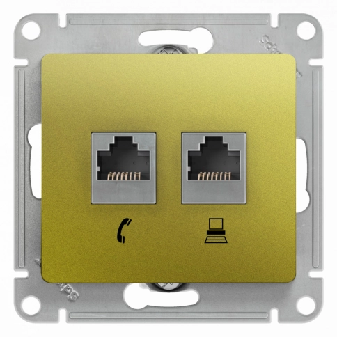 GSL001085 GLOSSA РОЗЕТКА двойная RJ11+RJ45, кат.5E,механизм, ФИСТАШКОВЫЙ фото 1