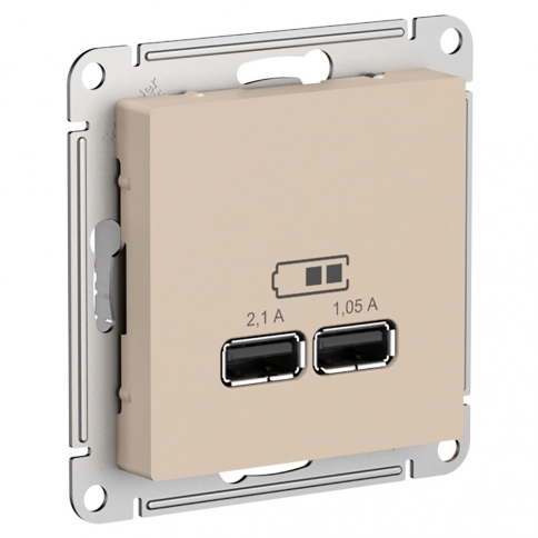 ATN001233 ATLASDESIGN USB РОЗЕТКА A+A, 5В/2,1 А, 2х5В/1,05 А, механизм, ПЕСОЧНЫЙ фото 6