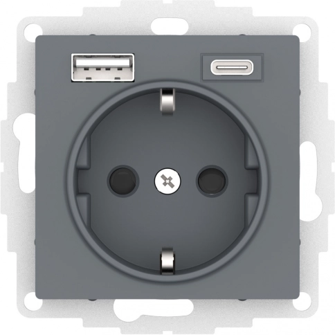 ATN000732 ATLASDESIGN РОЗЕТКА 16А c 2 USB A+C, 5В/2,4А/3,0А, 2х5В/1,5А, механизм, ГРИФЕЛЬ фото 3