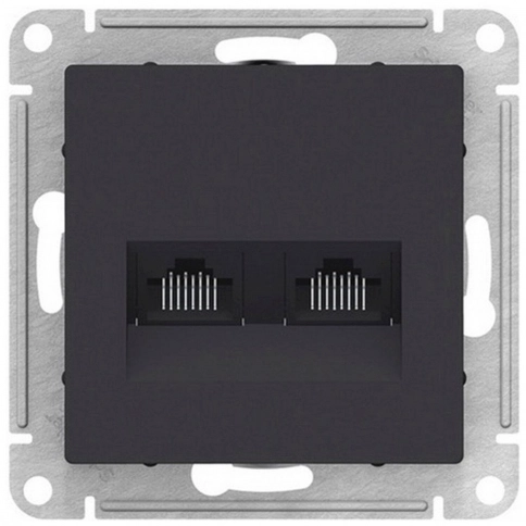 ATN001085 ATLASDESIGN РОЗЕТКА двойная компьютерная RJ45+RJ45, кат.5E, механизм, КАРБОН фото 1