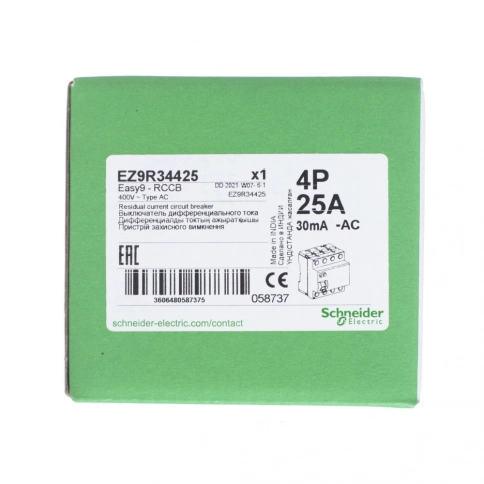 EZ9R34425 ДИФ. ВЫКЛ. EASY 9 (УЗО) 4П 25А 30мА AC 230В =S= фото 6