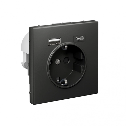 GAL001432 ARTGALLERY РОЗЕТКА 16А с 2 USB A+C, 5В/2,4А/3,0А, 2х5В/1,5А, механизм, БАЗАЛЬТ фото 2