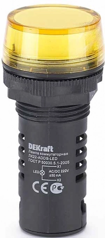 25120DEK Лампа комм. ADDS ?22 мм LED жел. 220В AC/DC ЛK-22 DEKraft                            фото 3