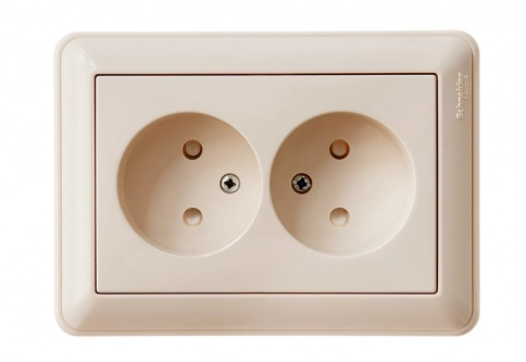 RS16-254-28 W59 РОЗЕТКА двойная без заземления со шторками, 16А, в сборе, СЛОНОВАЯ КОСТЬ фото 4