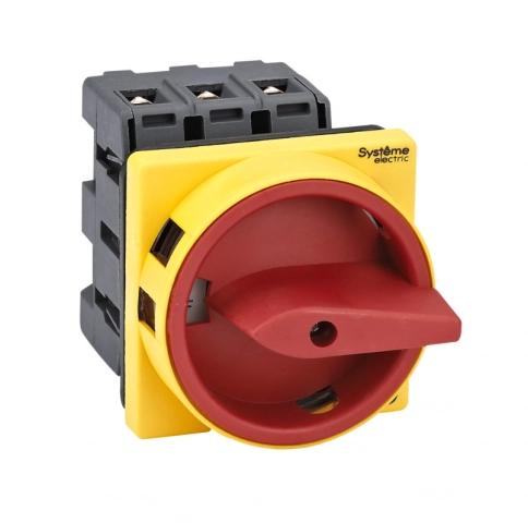 MSD63310R  Выключатель-разъединитель 3P 63A IP20 с красной рукояткой на дверцу 4 винтами с замком фото 1