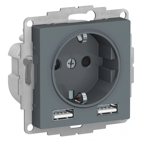 ATN000730 ATLASDESIGN РОЗЕТКА 16А c 2 USB A+A, 5В/2,4А, 2х5В/1,2А, механизм, ГРИФЕЛЬ фото 3