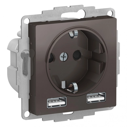 ATN000630 ATLASDESIGN РОЗЕТКА 16А c 2 USB A+A, 5В/2,4А, 2х5В/1,2А, механизм, МОККО фото 3