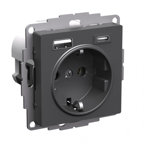 ATN001432 ATLASDESIGN РОЗЕТКА 16А с 2 USB A+C, 5В/2,4А/3,0А, 2х5В/1,5А, механизм, БАЗАЛЬТ фото 5