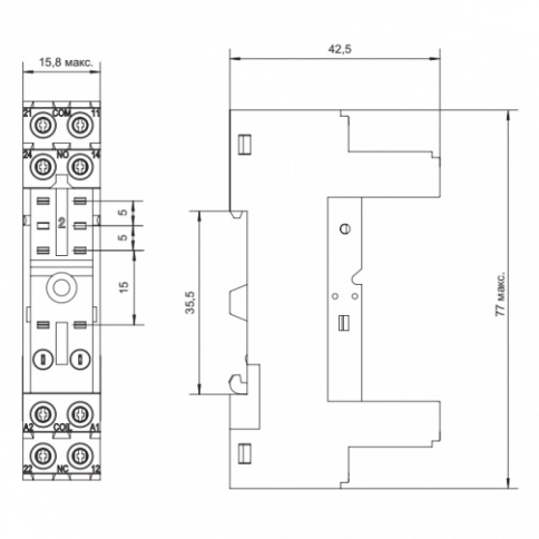 SRB08-E Цоколь 2CO 12A(300V), винтовой зажим, черный, на рейку DIN35/панель, для R2G, RM84, RM85, RM87, RMP84, RMP85, 41.52, RSB  фото 3