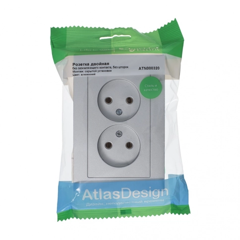 ATN000320 ATLASDESIGN РОЗЕТКА двойная без заземления,16А, в сборе, АЛЮМИНИЙ фото 8
