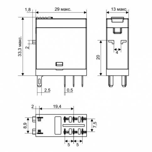 RFT2CO024 Реле 2CO, 8A(250VAC/30VDC), 24VDC, без индикации  (аналог RXG25BD) фото 9
