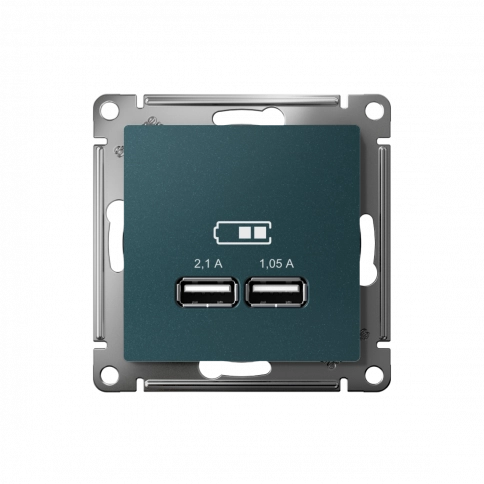 ATN000833 ATLASDESIGN USB РОЗЕТКА, 5В, 1 порт x 2,1 А, 2 порта х 1,05 А, механизм, ИЗУМРУД фото 2