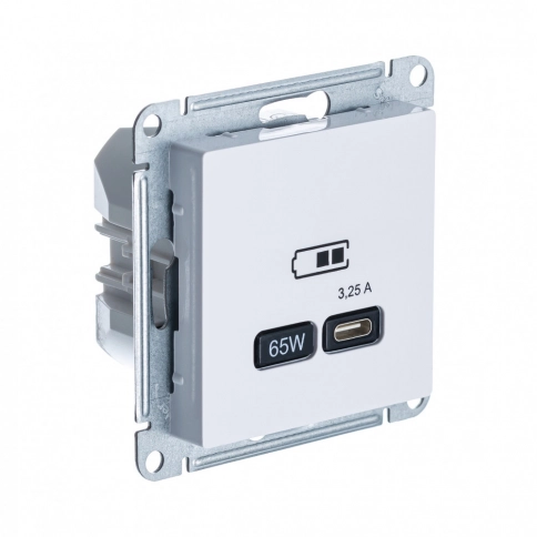 ATN000127 ATLASDESIGN USB РОЗЕТКА тип-C 65W высокоскор.заряд. QC, PD, механизм, БЕЛЫЙ фото 1